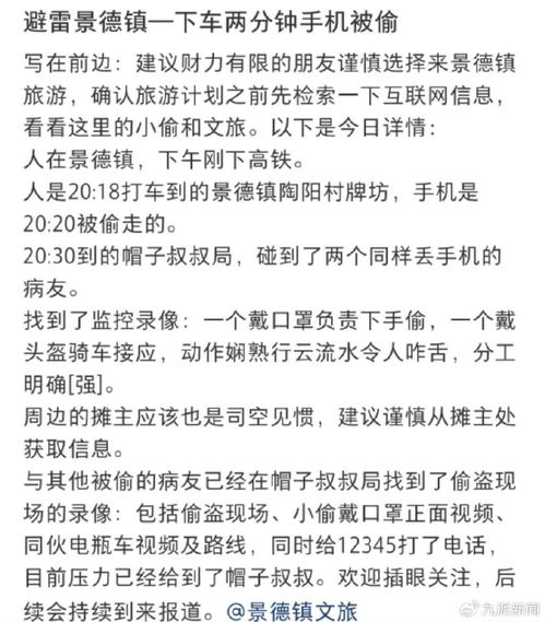 景德镇文旅局回应多名游客手机被偷