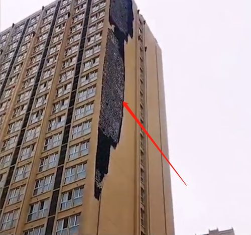 风刮落楼房外立面 居民被砸抢救