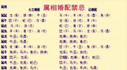 属相姻缘配对查询表(属相婚姻对照表)